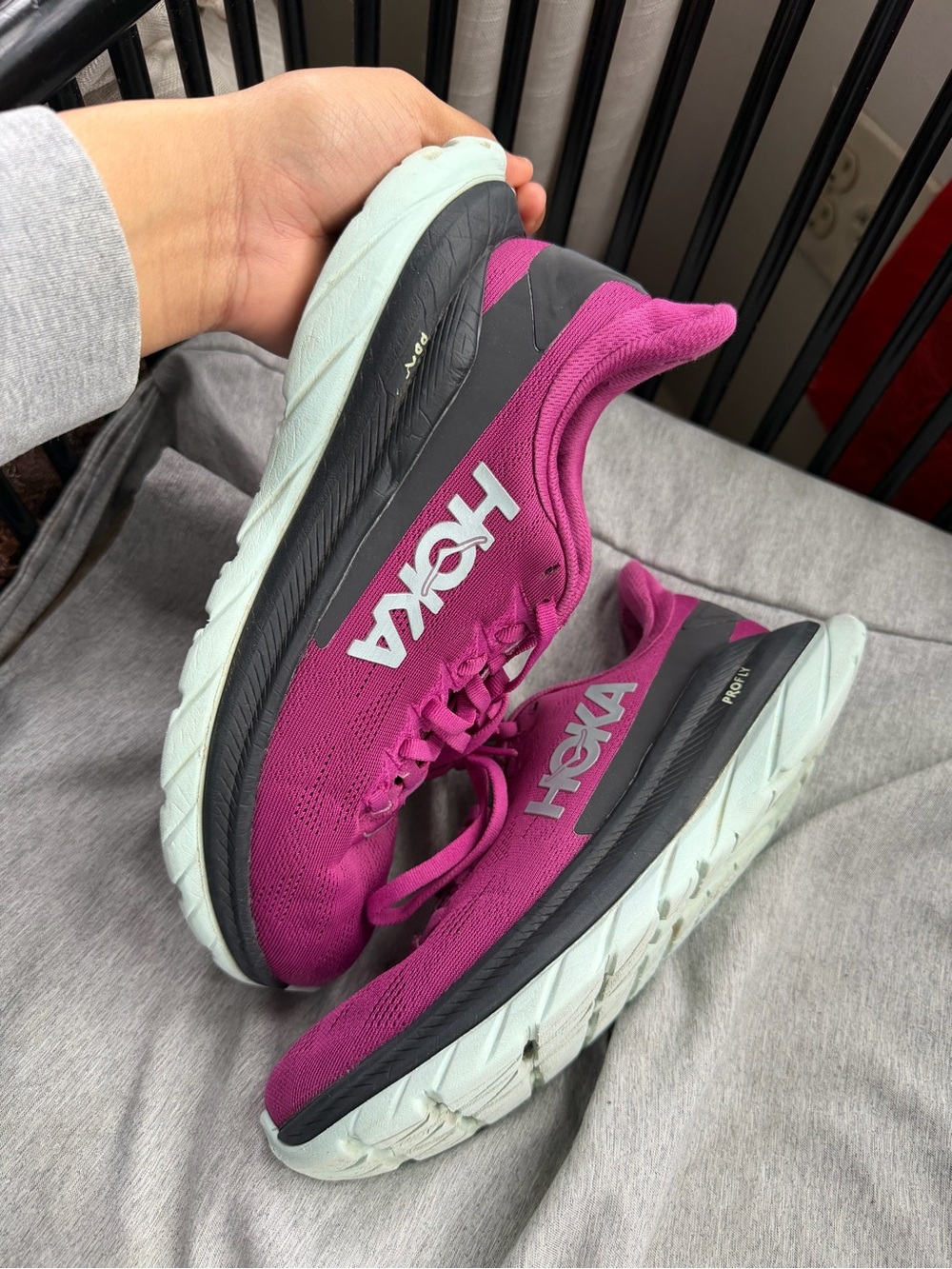 Hoka Women's Athletic Shoes - Magenta with Black & Light Mint Soles